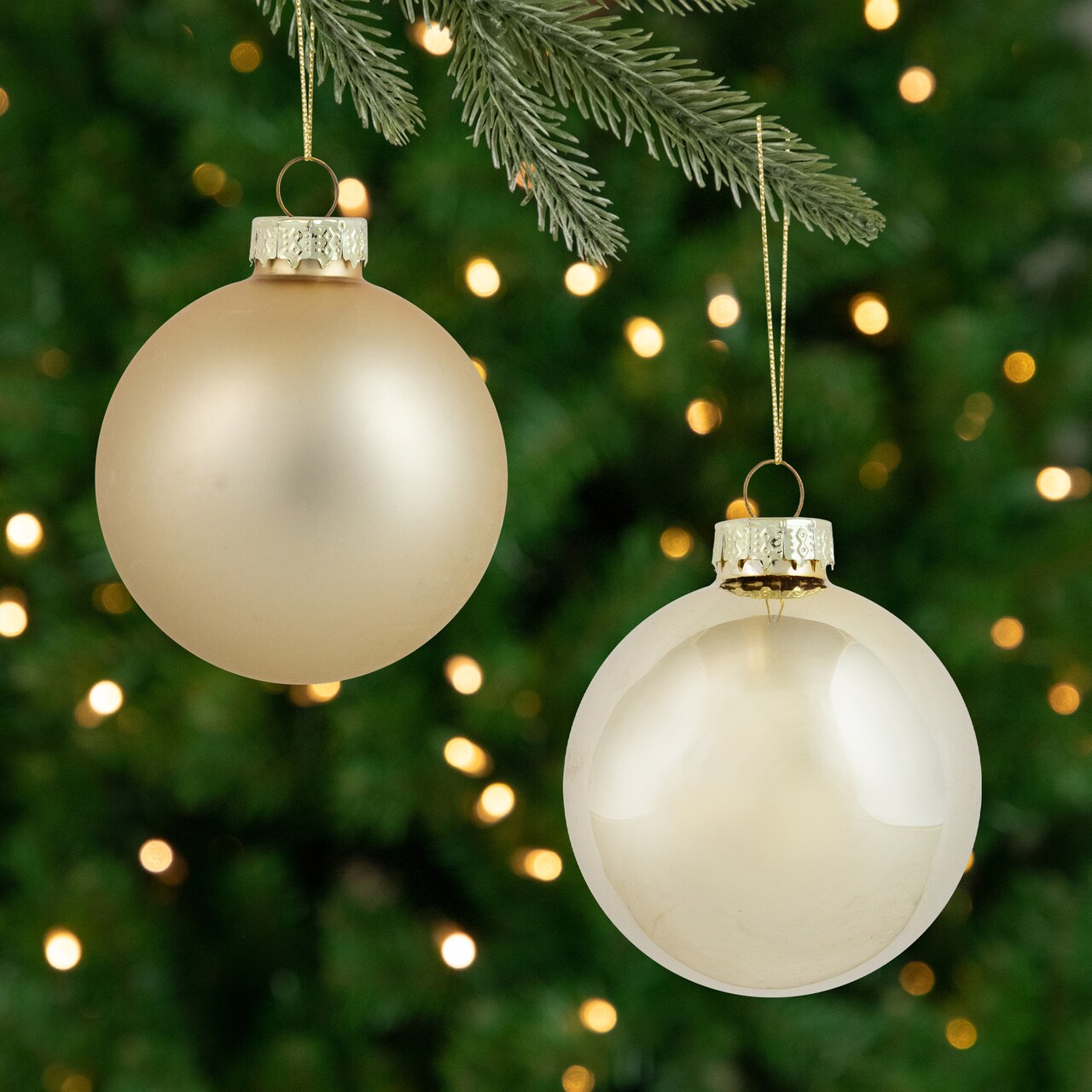 Northlight 2-Finish Glass Christmas Ball Ornaments - 2.5" (60mm) - Champagne Gold - 9ct
